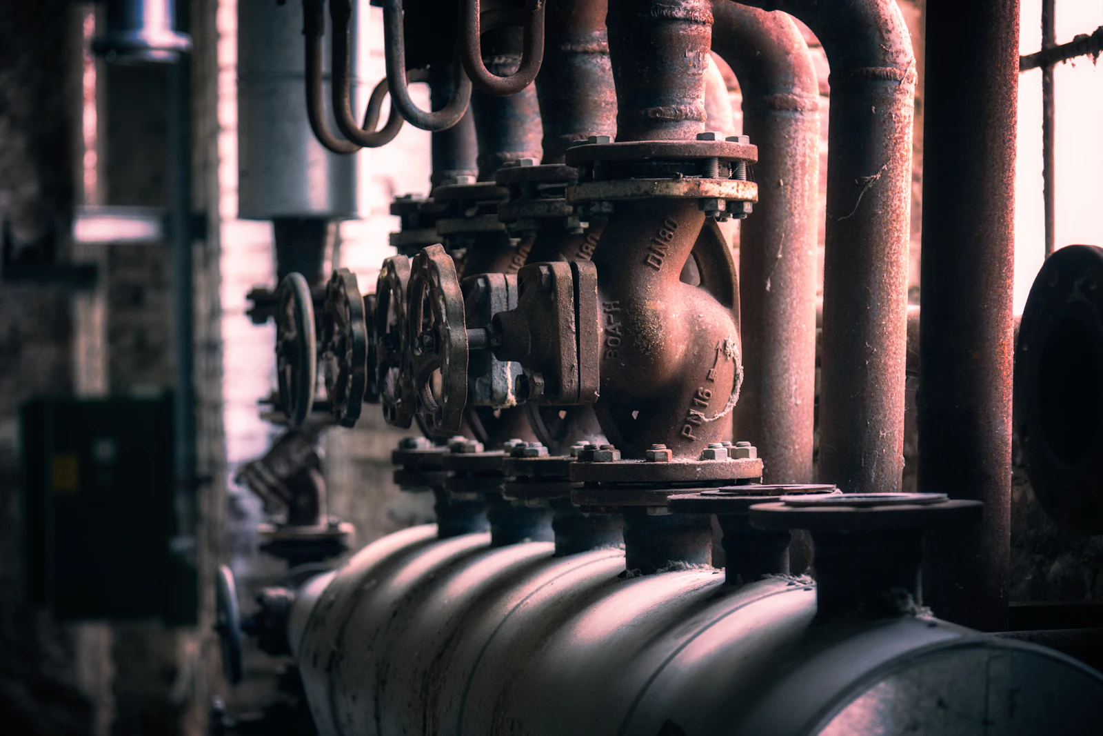 Valves and pipes on an old boiler