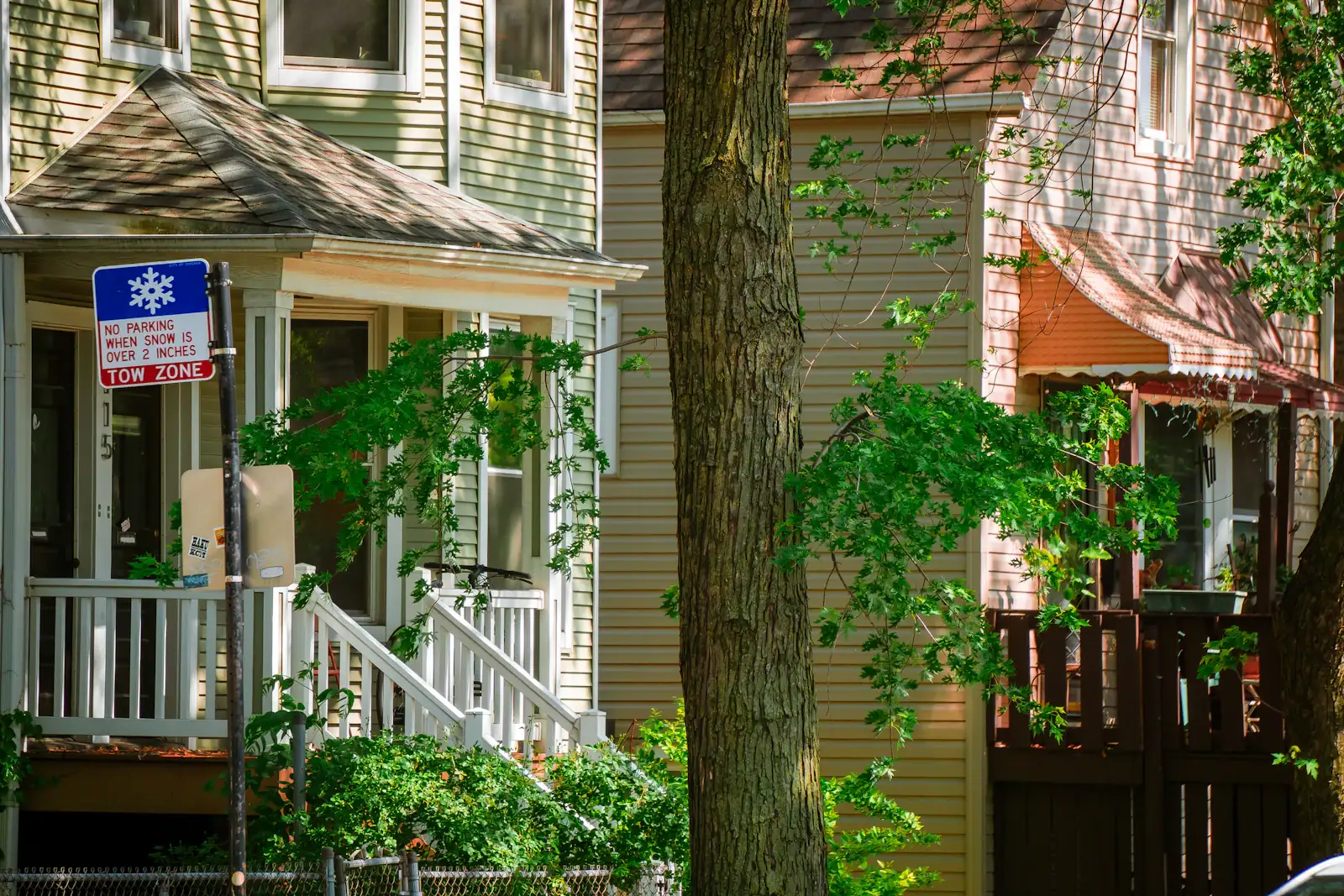 Houses and front gardens on a Chicago side street